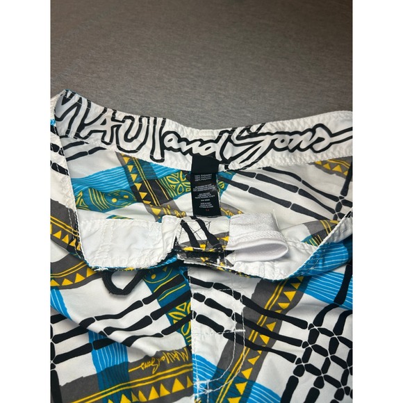 Maui and Sons Mens Plaid Board Shorts Swim Trunks Blue Yellow Black Size 34 - Picture 5 of 10